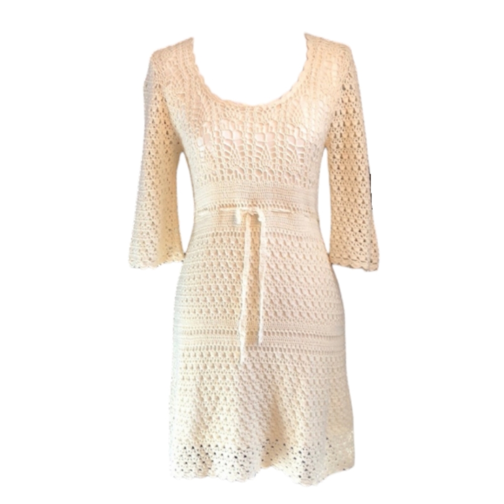 Forever 21, Vintage  Boho  Crochet Grannycore  Dress - Ivory